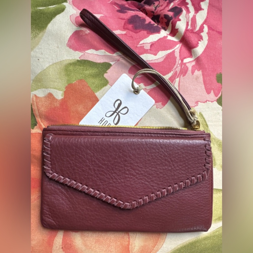 Hobo Atley Clutch leather wallet wristlet PORT burgundy pebbled hide NEW NWT